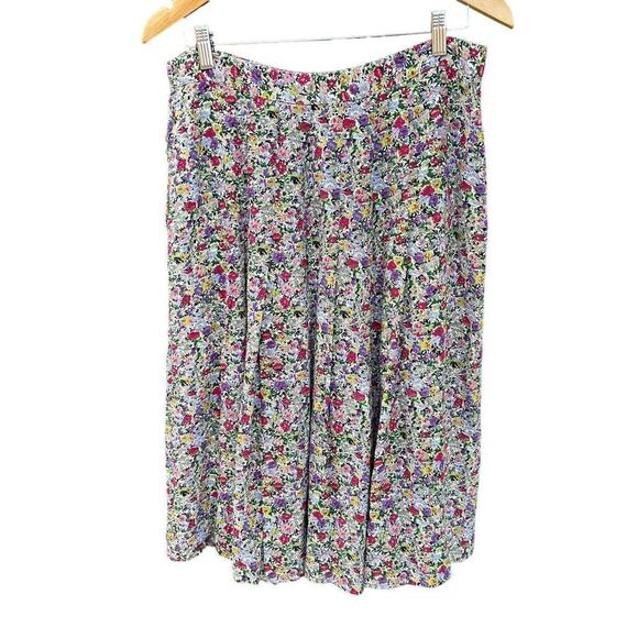 Vintage Liz Claiborne Floral Midi Skirt Pockets Pleats Size 14 - Picture 3 of 10